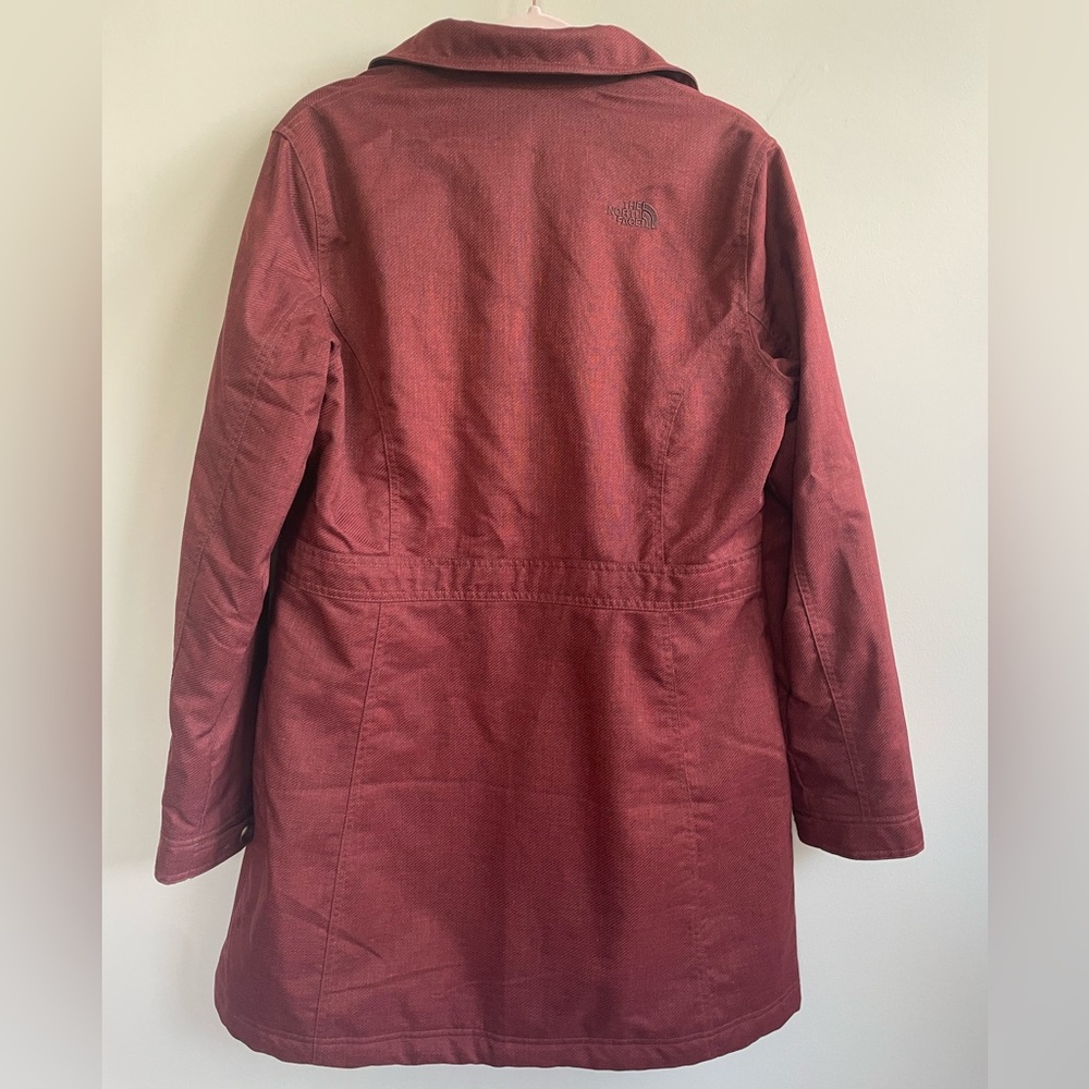 North Face Burgundy Boulevard Jacket Faux Fur Removeable Collar Hidden Zipper - Picture 4 of 13